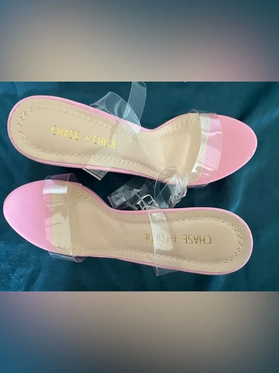 Chase & Chloe Pink Block Heel Platform Sandal with Clear Straps - Picture 2 of 4